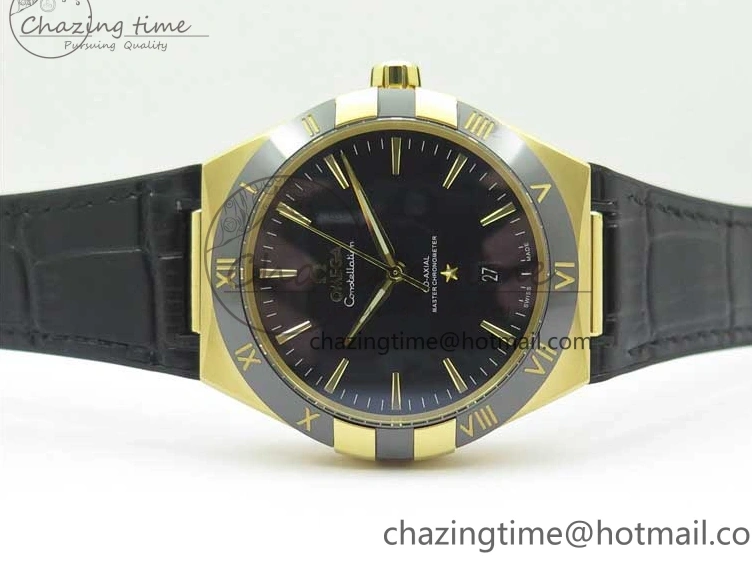 0318 HighQuality Constellation 131.33.41.21.03.001 YG TW Best Edition Black Dial On Gummy Strap A 7871